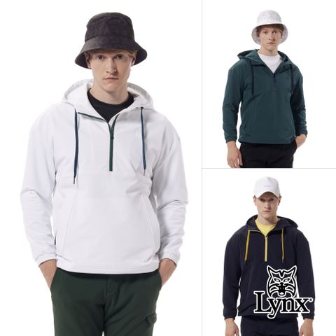 Lynx Golf 【首爾高桿風格】男款防風防潑水四面彈性內刷毛衝鋒衣造型長袖不可拆式連帽外套(三色)