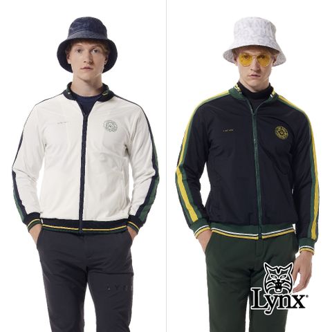 Lynx Golf 【首爾高桿風格】男款彈性舒適羅紋配色剪接造型山貓圖騰徽章長袖外套(二色)