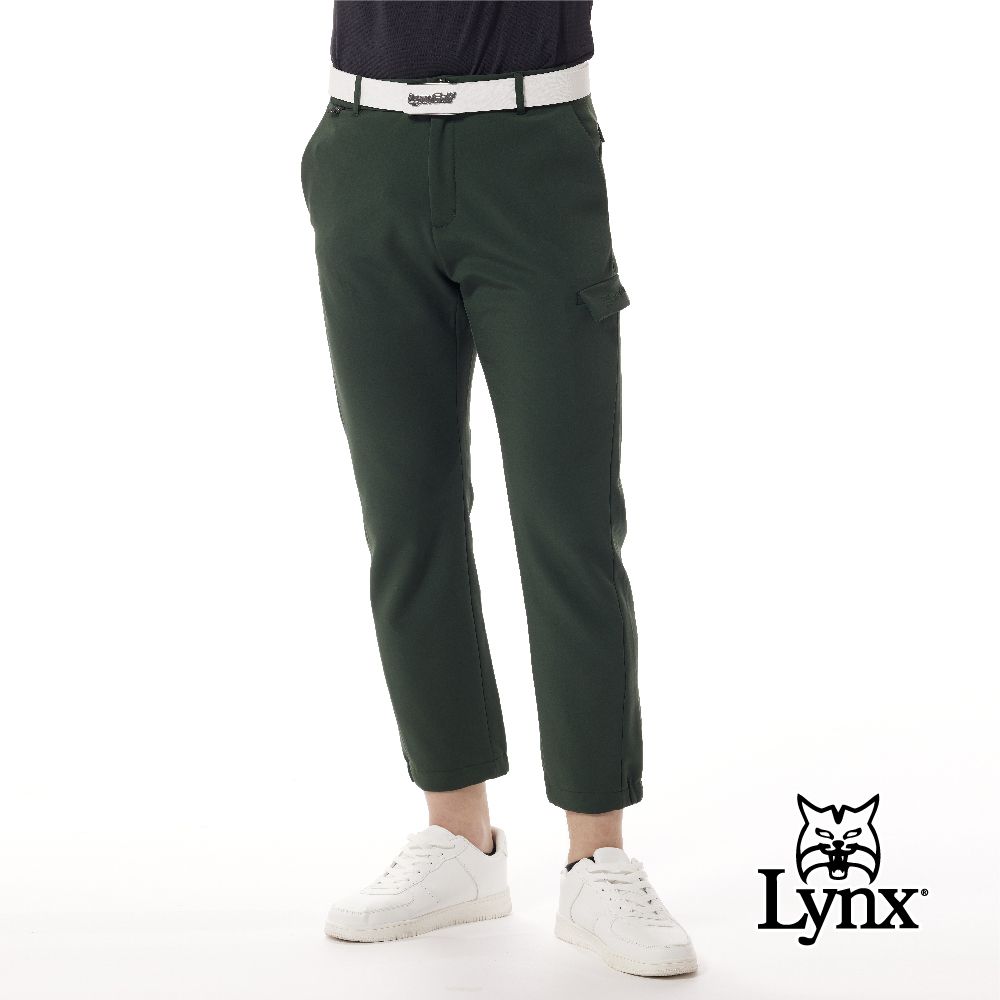 Lynx Golf 【首爾高桿風格】男款保暖防風防潑水四面彈性大腿口袋剪接造型平口窄管休閒長褲(二色)