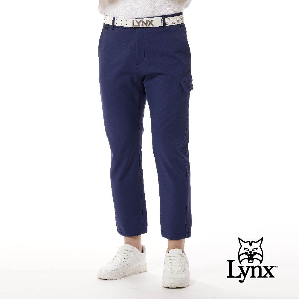 Lynx Golf 【首爾高桿風格】男款保暖防風防潑水四面彈性大腿口袋剪接造型平口窄管休閒長褲(二色)