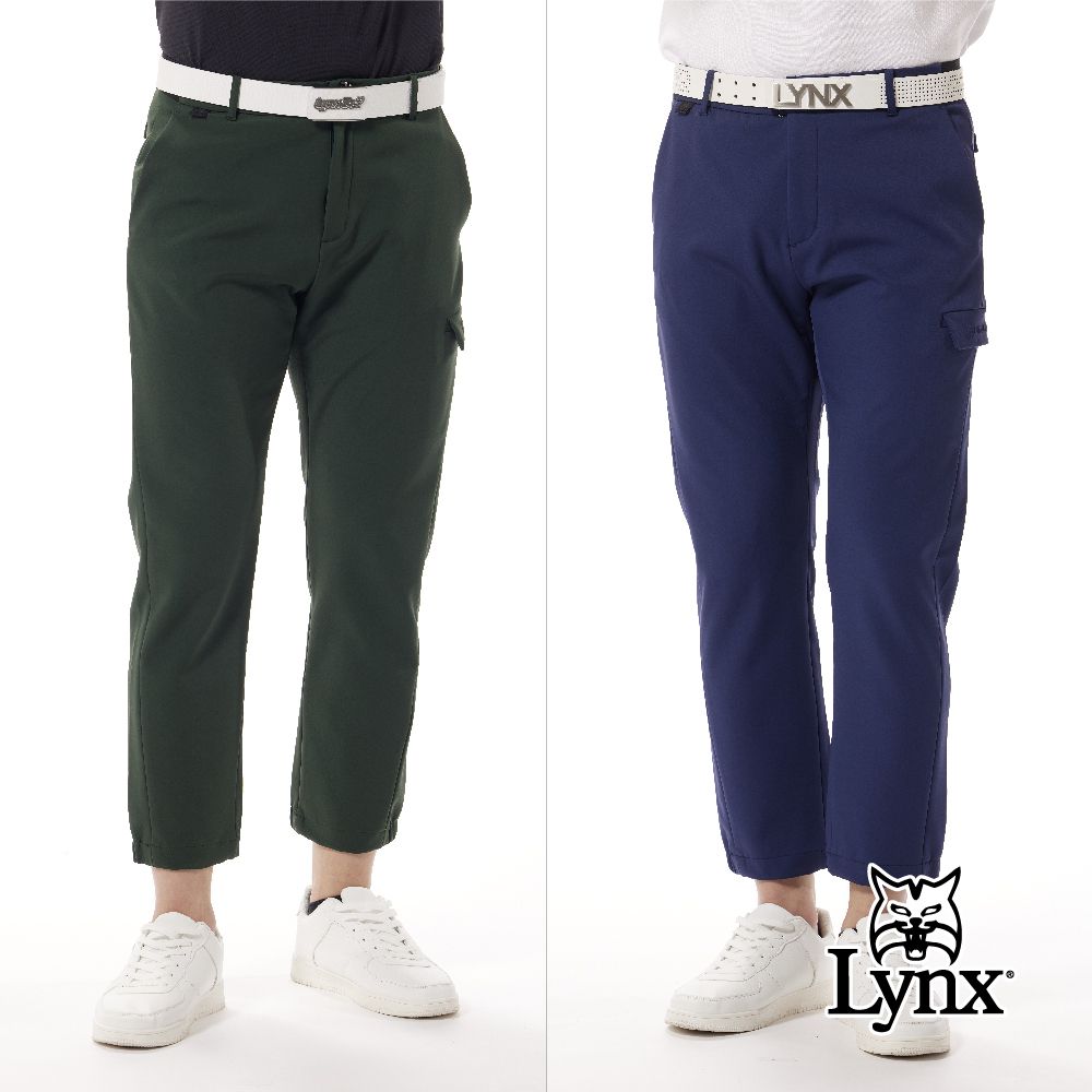 Lynx Golf 【首爾高桿風格】男款保暖防風防潑水四面彈性大腿口袋剪接造型平口窄管休閒長褲(二色)