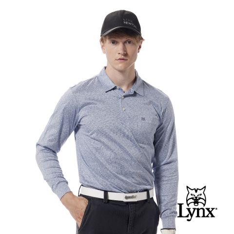 Lynx Golf 男款歐洲進口布料純棉雙絲光面料典雅素面胸袋款長袖POLO衫-灰藍色