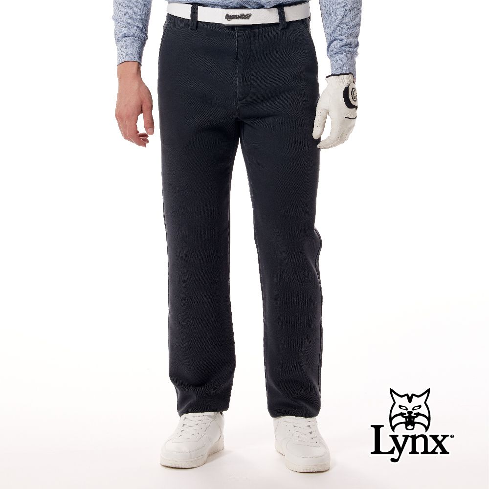 Lynx Golf 男款混紡材質保暖彈性舒適素面百搭厚磅水洗棉基本款平口休閒長褲-深灰色