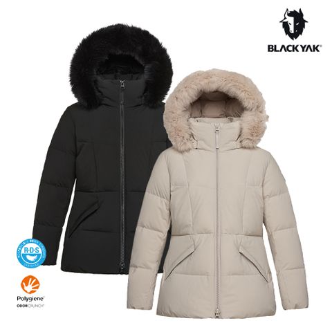 【BLACKYAK】女 PANI中長版羽絨外套(黑色/淺灰褐)-鵝絨 防潑水 抗菌除臭 羽絨外套|BYEB2WJ904