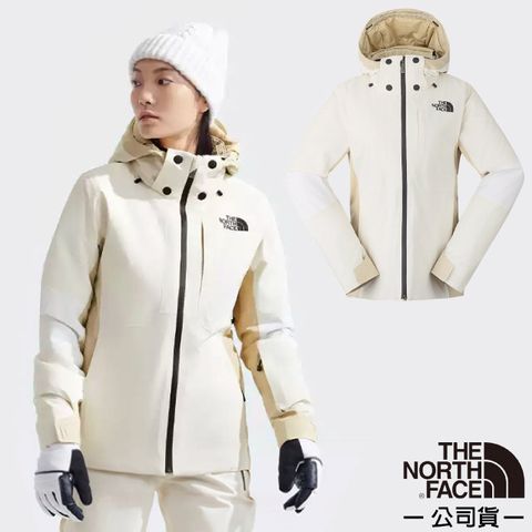 The North Face 北面 女 DRYVENT 防風防水透濕保暖連帽外套.夾克大衣.雪衣/HEATSEEKER 蓄熱保暖纖維/87X0-5OL 沙丘白/石褐棕