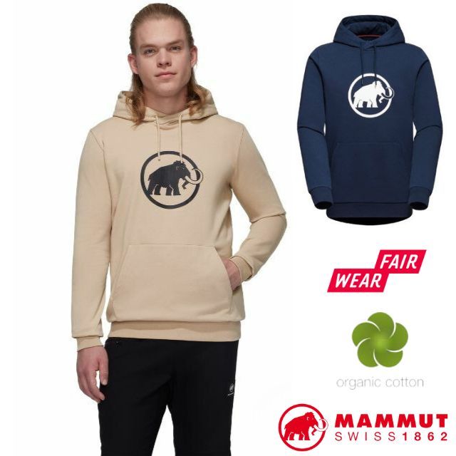 MAMMUT 長毛象 男 Classic 輕量有機棉透氣保暖連帽長袖T恤.休閒運動衫.上衣/袋鼠口袋+內刷毛/1014-04391
