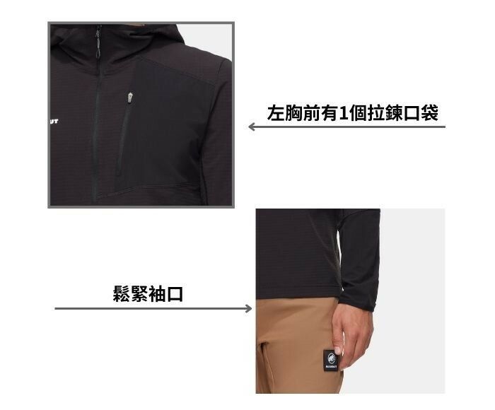 左胸前有1個拉鍊口袋鬆緊袖口