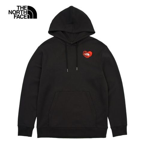 The North Face北面男女款黑色心型刺繡LOGO印花長袖帽T｜8D7SJK3