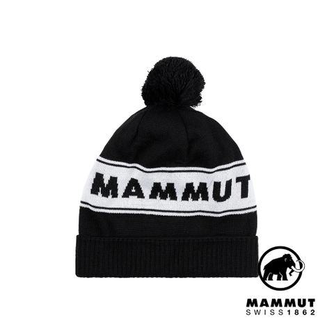 MAMMUT 長毛象 Peaks Beanie 保暖針織LOGO毛球羊毛帽 黑/白 #1191-01100