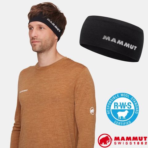 MAMMUT 長毛象 Tree Wool Headband 羊毛混紡快乾抗臭頭帶.保暖透氣防臭.休閒運動頭/1191-01930-0001 黑色