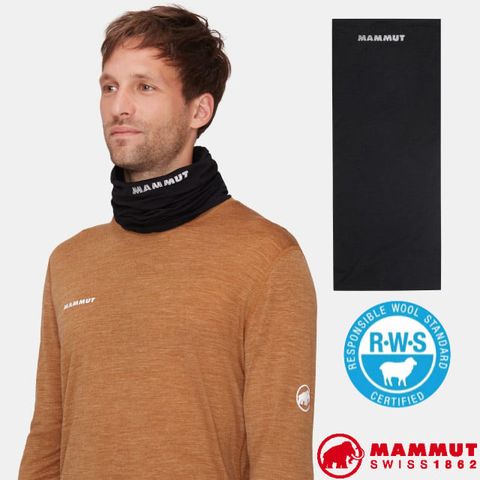 MAMMUT 長毛象 Tree Wool Neck Gaiter 羊毛混紡快乾抗臭頭帶/頭巾.圍脖/抑菌抗臭.美麗諾羊毛/1191-01940-0001 黑色