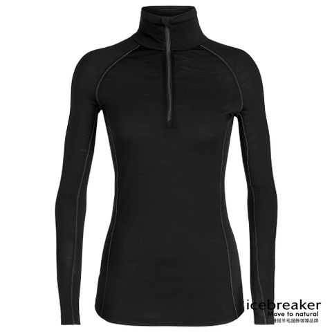 【紐西蘭Icebreaker】女 ZONE 網眼透氣半開襟長袖上衣-BF150-黑 #美麗諾羊毛