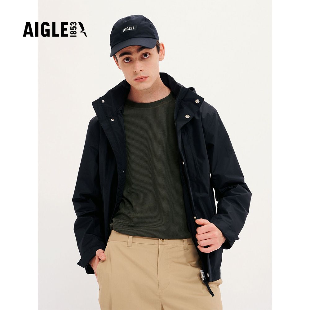 AIGLE 男 GORE-TEX 輕量防水透氣外套AG-4P130A100 黑色(男外套 防水透氣外套 Goretex)