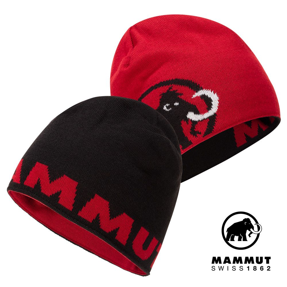 MAMMUT 長毛象 Logo Beanie 正反兩用LOGO保暖羊毛帽 黑色 #1191-04891