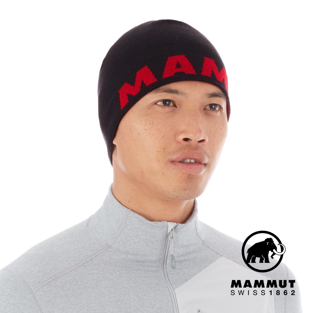 MAMMUT 長毛象 Logo Beanie 正反兩用LOGO保暖羊毛帽 黑色 #1191-04891