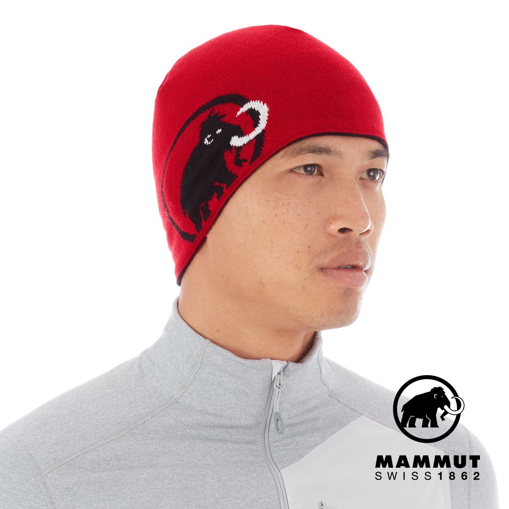 MAMMUT 長毛象 Logo Beanie 正反兩用LOGO保暖羊毛帽 黑色 #1191-04891