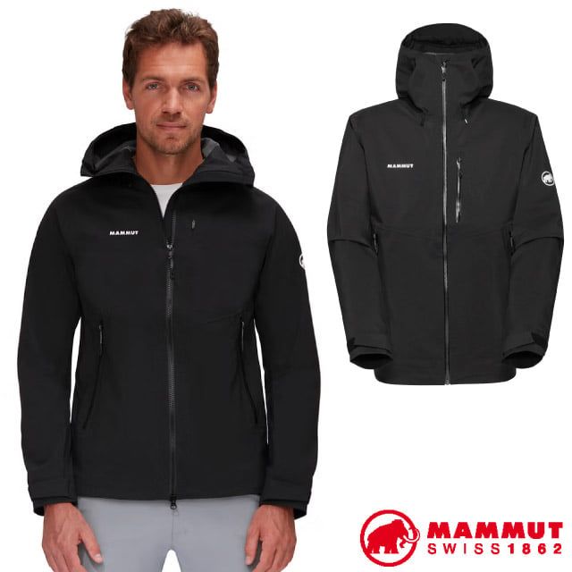 MAMMUT 長毛象 男 Alto Guide HS Hooded 輕量防水防風透氣外套.夾克.風衣.風雨衣/1010-29561-0001 黑