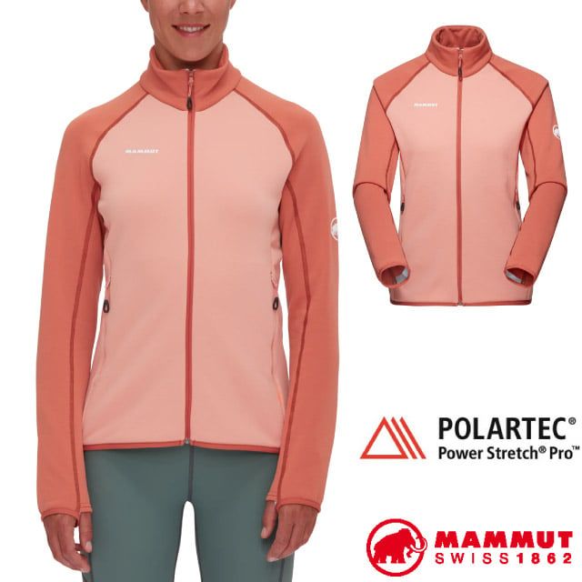 MAMMUT 長毛象 女 Aconcagua 輕量透氣快乾耐磨保暖刷毛外套.夾克.大衣/Polartec Power Stretch Pro/1014-04461-3772 石英粉/磚紅