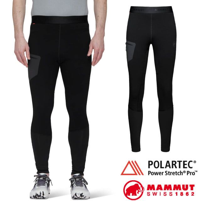 MAMMUT 長毛象 男 Aconcagua 輕量透氣耐磨保暖刷毛緊身長褲.內搭褲/Polartec Power Stretch Pro/1022-00214-0001 黑