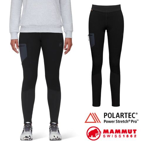 MAMMUT 長毛象 女 Aconcagua 輕量透氣耐磨保暖刷毛緊身長褲.內搭褲/Polartec Power Stretch Pro/1022-00224-0001 黑