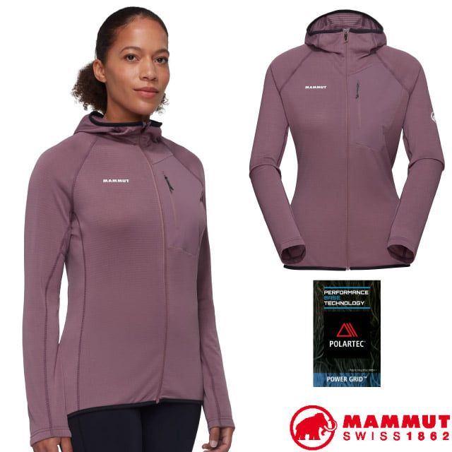 MAMMUT 長毛象 女 Aenergy Light 超輕量保暖連帽外套/Polartec Power Grid 快乾吸濕排汗/1014-05550-50607 波動紫/黑