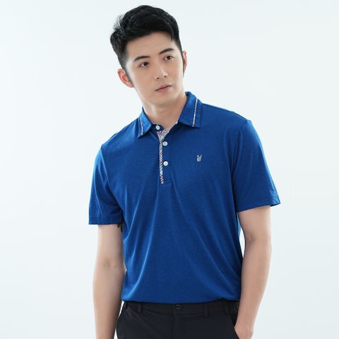 遊遍天下 男款格紋領抗UV吸濕排汗速乾短袖POLO衫GS1013藍色