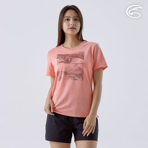 ADISI 女圓領排汗快乾抑菌圖騰短袖上衣 AL2411078 珍珠粉