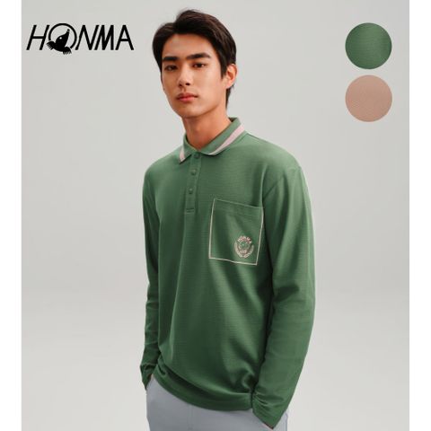 HONMA 本間高爾夫 男款撞色防曬長袖POLO衫 日本高爾夫專業品牌(M~XXL 焦糖色、軍綠任選HMKC705H161)