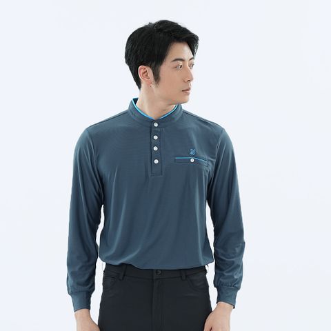 【遊遍天下】MIT台灣製男款立領抗UV防曬吸濕排汗機能長袖POLO衫GL1040深藍