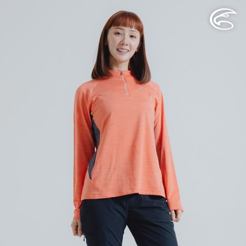 ADISI 女半門襟雲彩紗透氣快乾保暖上衣 AL2421034-粉橘