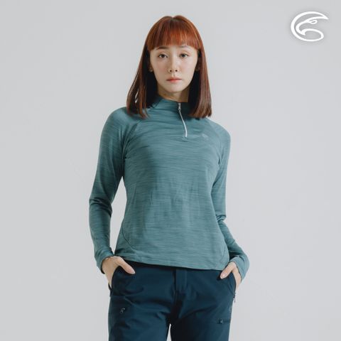 ADISI 女半門襟雲彩紗透氣快乾保暖上衣 AL2421034-青瓷綠