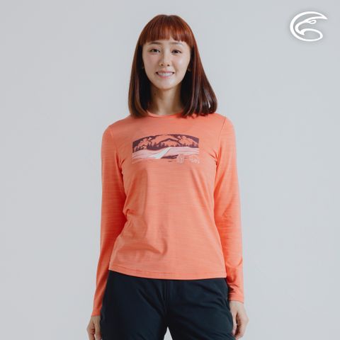 ADISI 女圓領圖騰雲彩紗透氣快乾保暖上衣 AL2421037-粉橘