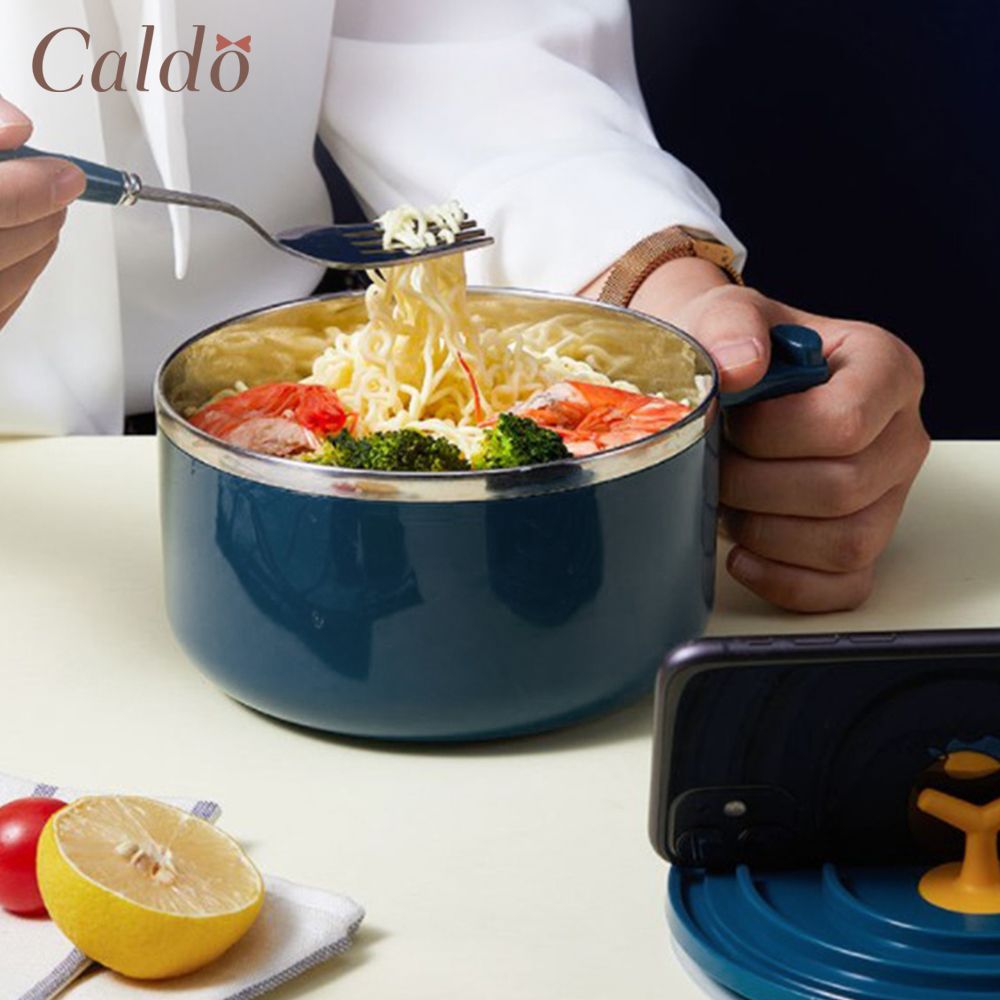 Caldo 卡朵生活 俏皮手機架不鏽鋼泡麵碗-海軍藍