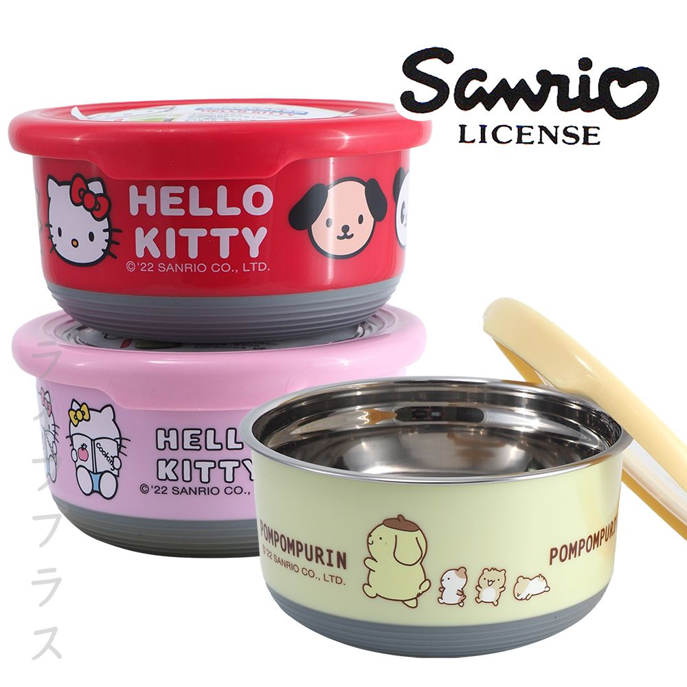  【一品川流】 布丁狗 / Hello Kitty304不鏽鋼圓形保鮮餐碗-大-紅色 / 粉紅色-3入組