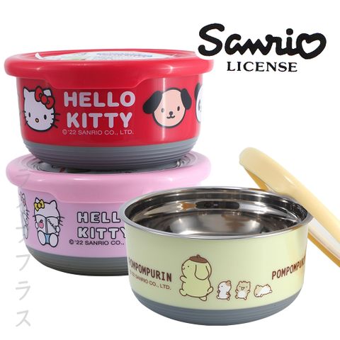 【一品川流】 布丁狗 / Hello Kitty304不鏽鋼圓形保鮮餐碗-大-紅色 / 粉紅色-3入組