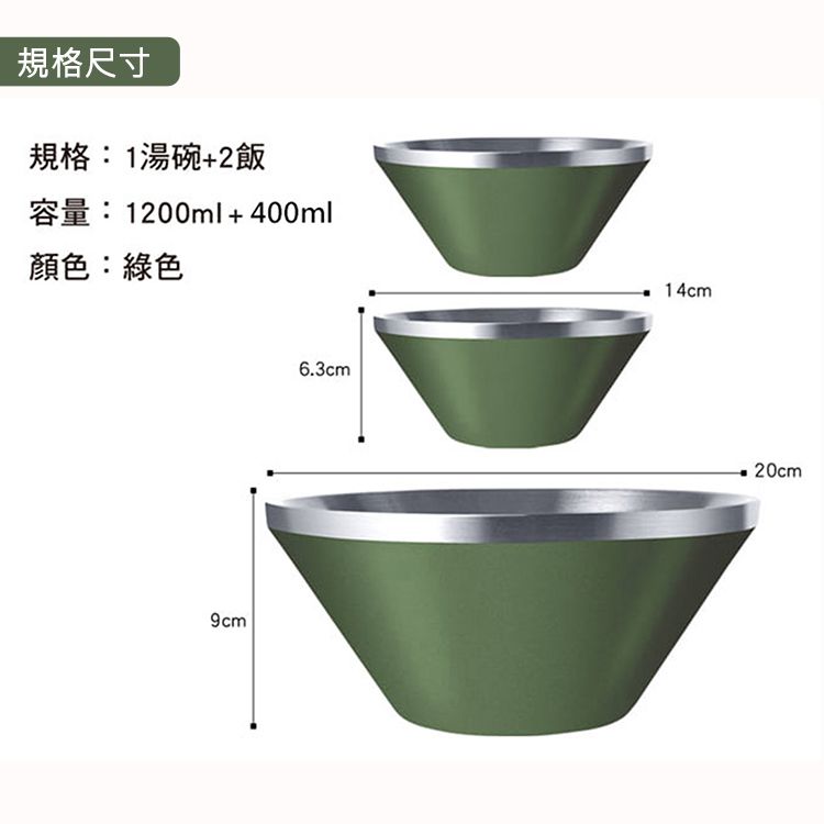 一品川流 【SADOMAIN】仙德曼雙層不鏽鋼笠形湯碗組-綠色-3入 x 1組