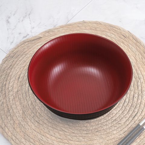 【一品川流】日本製可微波木紋紅黑丼碗 / 泡麵碗-18cm-1200ml-1入