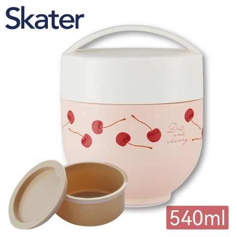 SKATER 不鏽鋼雙層保溫便當盒 可提式 540ml 粉紅櫻桃 午餐/野餐/上學/通勤