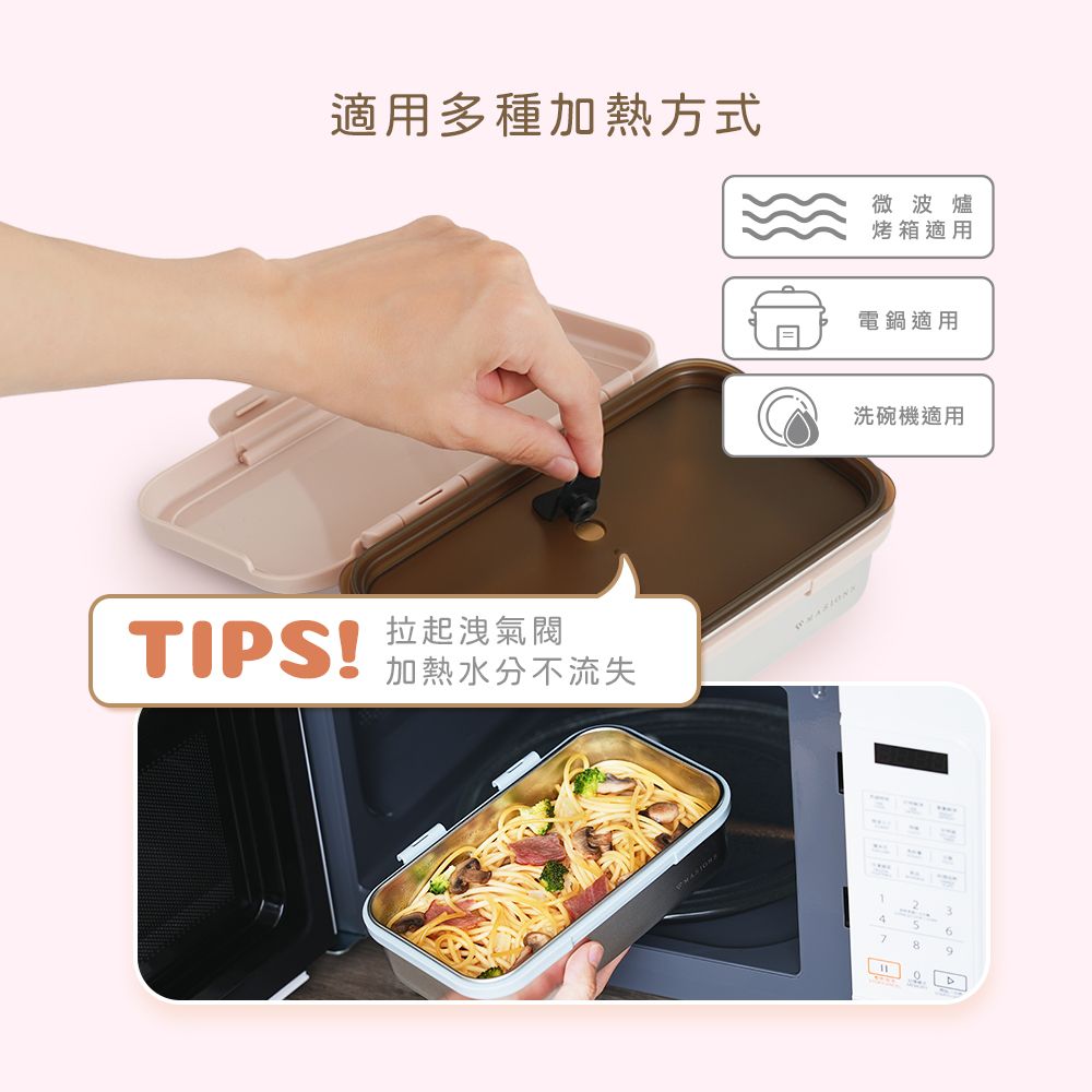適用多種加熱方式微波爐烤箱適用TIPS!拉起洩氣閥加熱水分不流失電鍋適用洗碗機適用3469