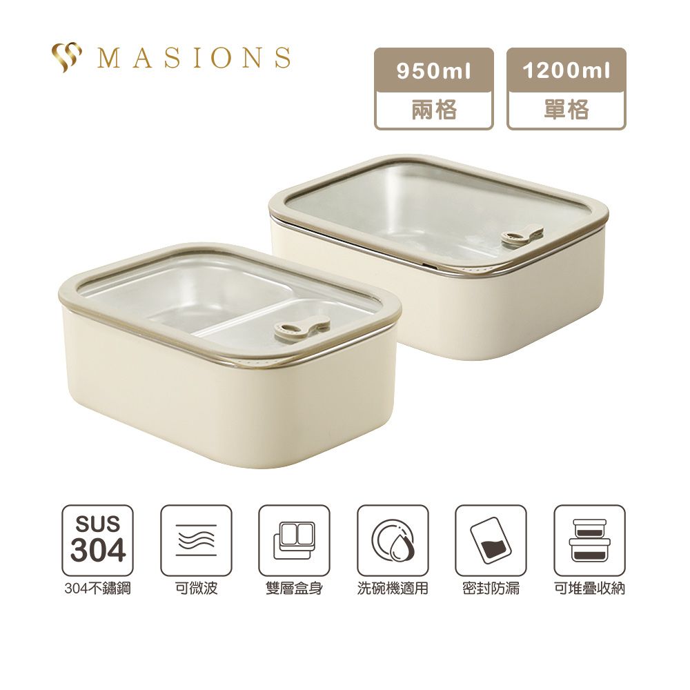 MASIONS 美心 PLUSH 活悅 可微波頂級不鏽鋼雙層便當盒保鮮盒 (1200ml單格/950ml兩格)