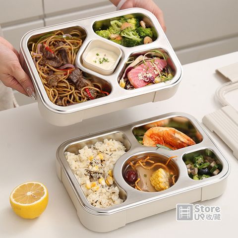 【Store up 收藏】頂級304不鏽鋼 分隔款 日式密封 四格便當盒(AD497)
