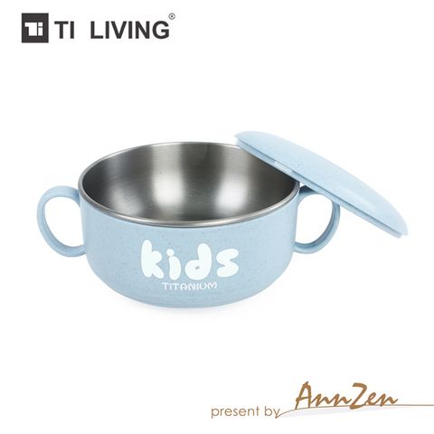 【AnnZen】《Ti-living》純鈦抗菌兒童學習雙層組合碗 (大) 350ml-藍