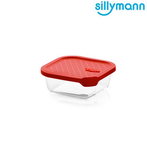 【韓國sillymann】 100%鉑金矽膠微波烤箱輕量玻璃保鮮盒(正方型750ml)-紅