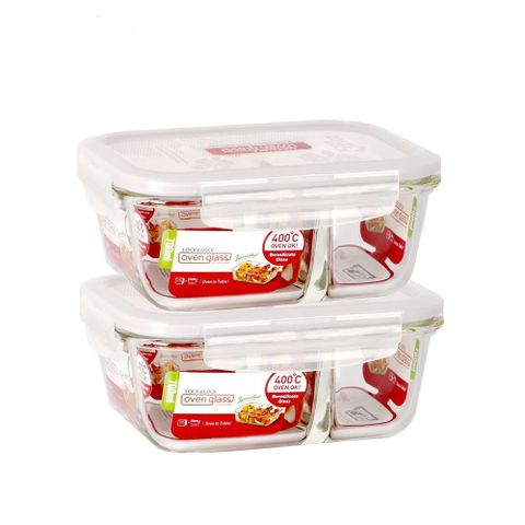 【樂扣樂扣】耐熱分隔玻璃1+1保鮮盒長方形700ML