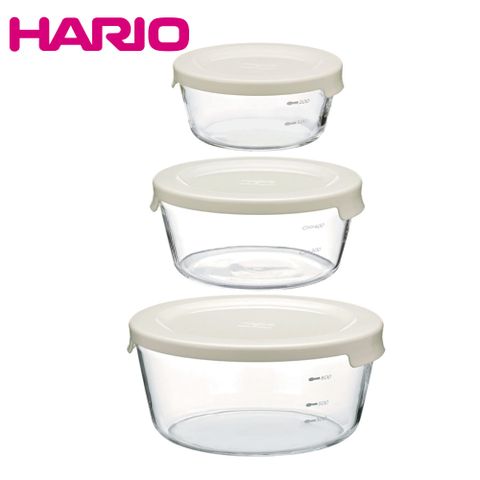 HARIO 白色圓形保鮮盒3入組