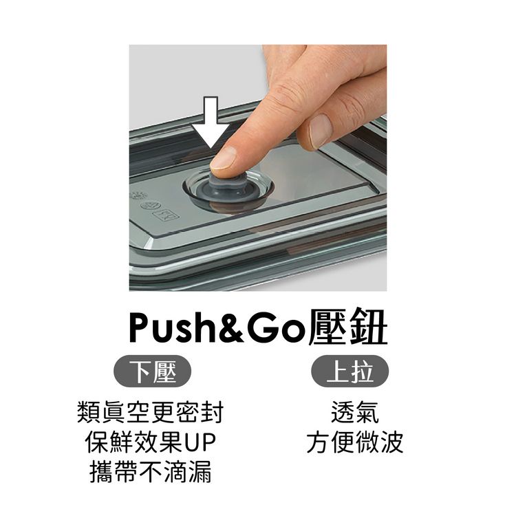 Push&Go壓鈕下壓上拉透氣類眞空更密封保鮮效果UP攜帶不滴漏方便微波