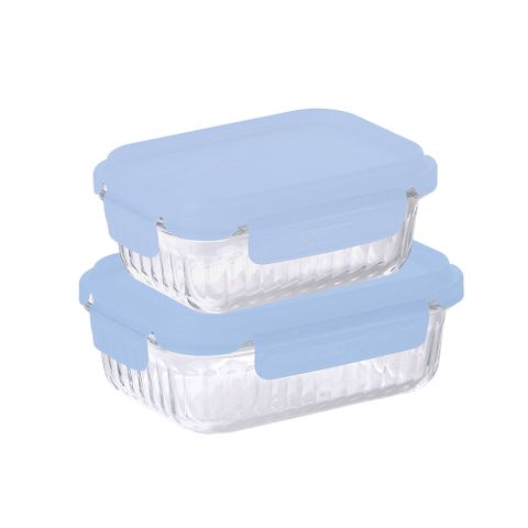 NEOFLAM Wavelock S系列耐熱玻璃保鮮盒長方形2件組-370ml+640ml-寶寶藍
