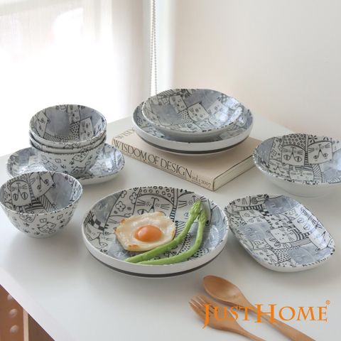 Just Home日本製滿版貓咪世界陶瓷碗盤餐具10件組-2款可選(日本製 碗 盤)