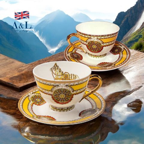【A&L】馬賽風情-骨瓷咖啡杯對杯組（骨粉含量40%以上 含金成分8-12%）