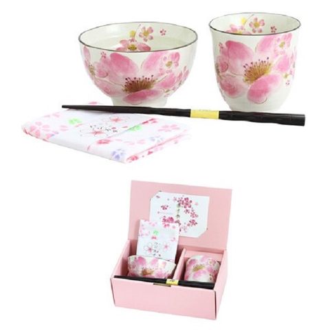 日本【CERAMIC藍】粉華餐具組－附手帕